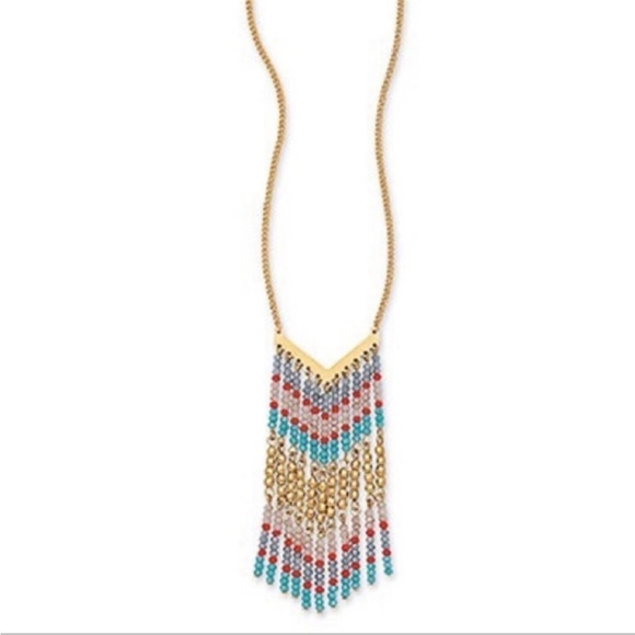 Premier Designs "Lively" Chevron Fringe Gold Tone Necklace EUC - Picture 1 of 4